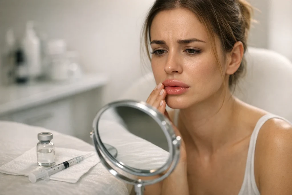 Dissolving lip filler editorial image showing recovery expectations