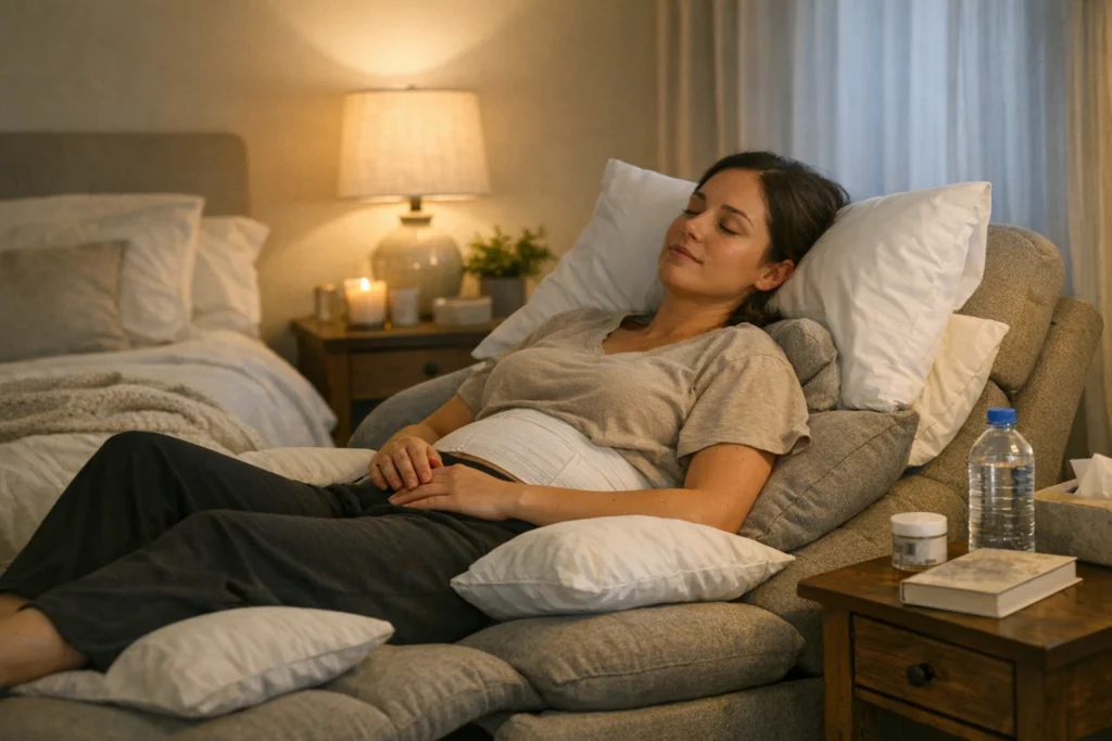Illustration showing the recommended elevated sleeping positions after lipo 360 surgery