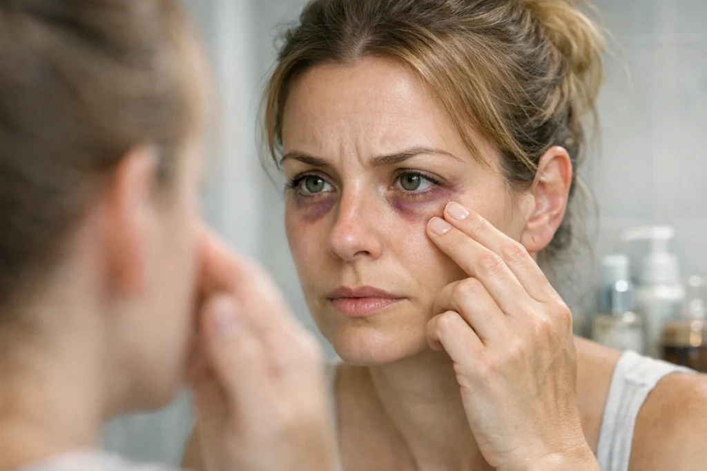 Editorial image for tear trough filler recovery guide showing the realistic two-week process