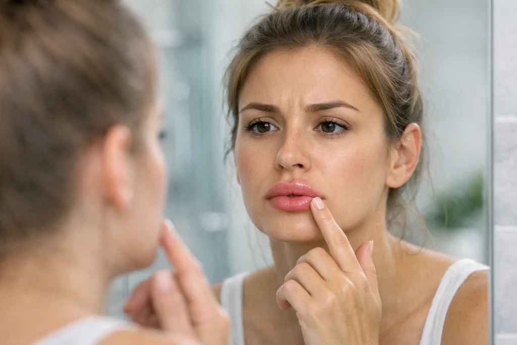 Abstract dark editorial image for uneven lip filler recovery guide