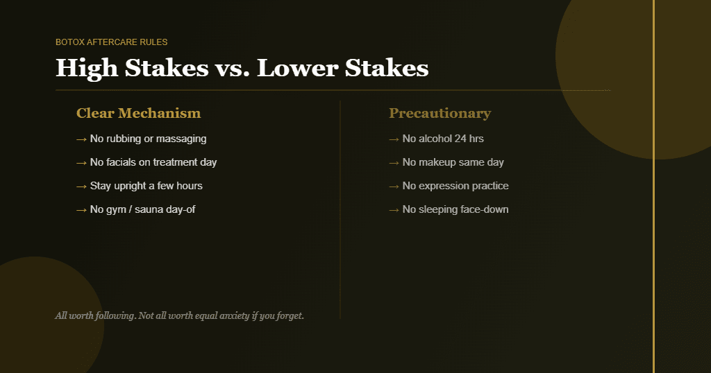 Comparison of high-stakes versus precautionary botox aftercare rules