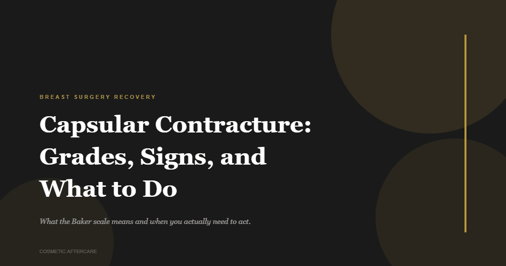 Styled editorial image for capsular contracture article on dark background with gold accents