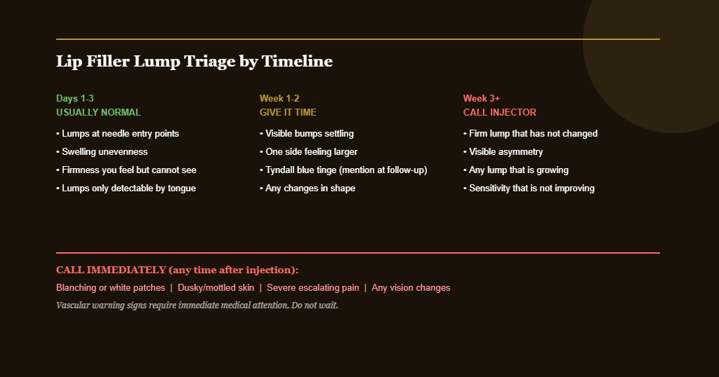 Triage timeline for lip filler lumps by week