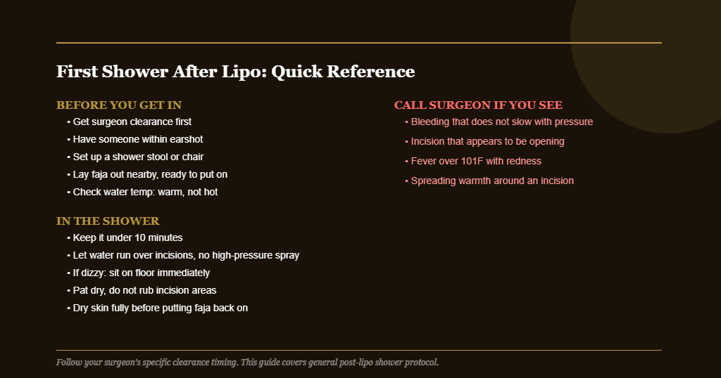 First shower after liposuction safety checklist and what to watch for