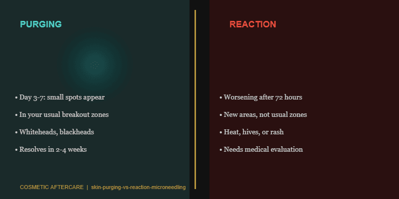 Visual comparison of skin purging after microneedling versus a true reaction