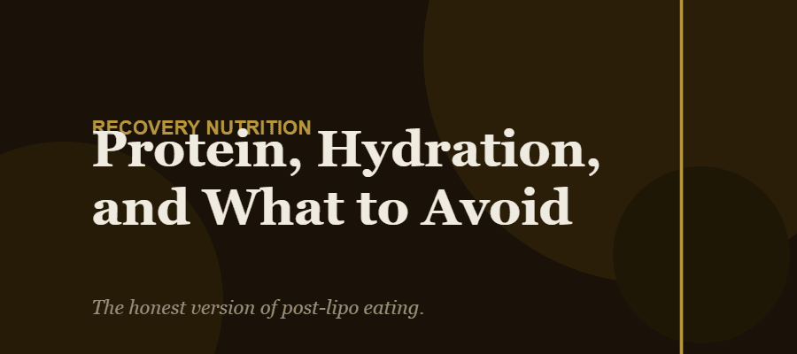 Illustration covering recovery nutrition principles after liposuction including protein and hydration